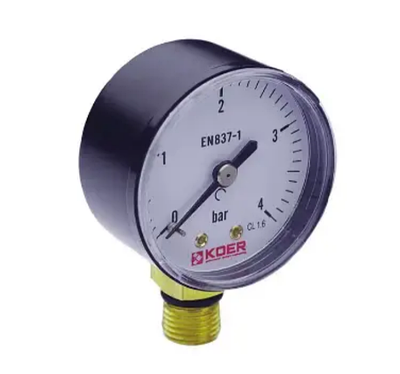 Манометр для води 0-4 бар, 1/4", діаметр 50 мм, прилад для вимірювання тиску води у водопроводі, Koer