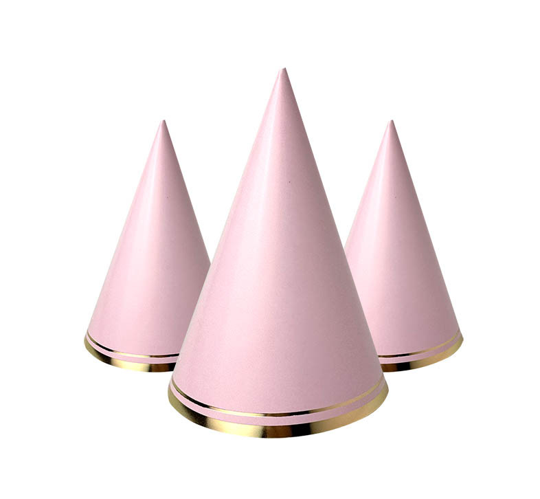 Ковпак святковий "Смужка" 15 см золото на рожевому 10шт/уп