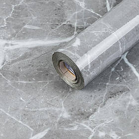 Самоклеюча плівка ламінована для стільниці, меблів у рулоні 0.6х3 метра, темно-сірий мармур глянець