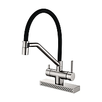 Змішувач для кухні Koer KB-74027-02 з функцією "водоспад" та чорним силіконовим виливом (KR5201)