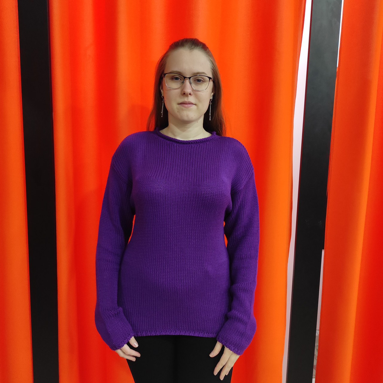 Светр жіночий прямий кіска спущений рукав 42/46 фіолетовий, фото 1