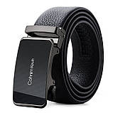 Чоловічий шкіряний ремінь автомат із двома пряжками. Чоловічий подарунковий набір у коробці (чорний), фото 2