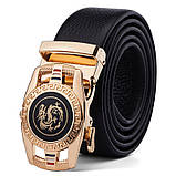 Чоловічий шкіряний ремінь автомат із двома пряжками. Чоловічий подарунковий набір у коробці (чорний), фото 3