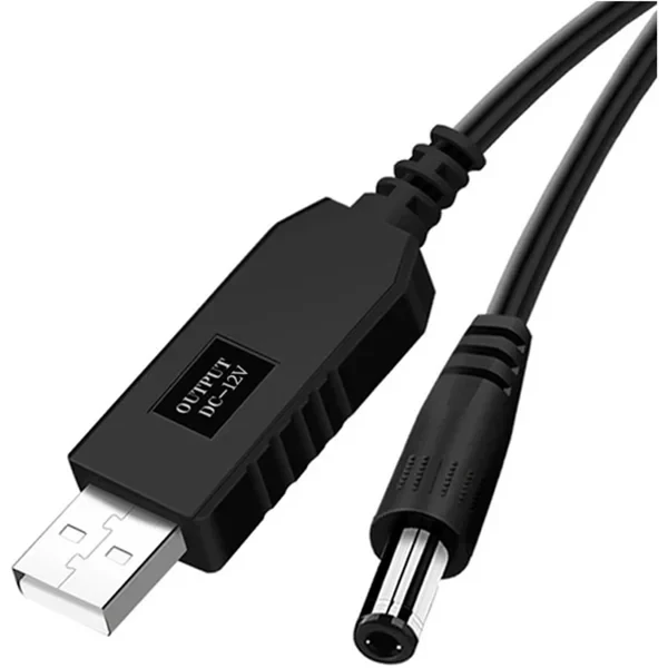Кабель живлення для роутера OLAF (OLAFUSBDC12V) USB Type-A (тато) - DC (тато), 1m Black 5.5x2.1 5V-12V
