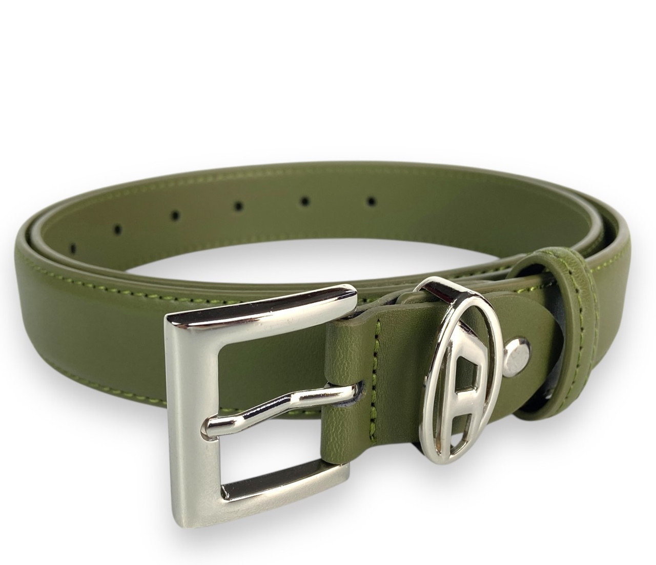 Ремінь жіночій шкіряний Diesel ширина 30мм колір Зелений пряжка нікель, фото 1