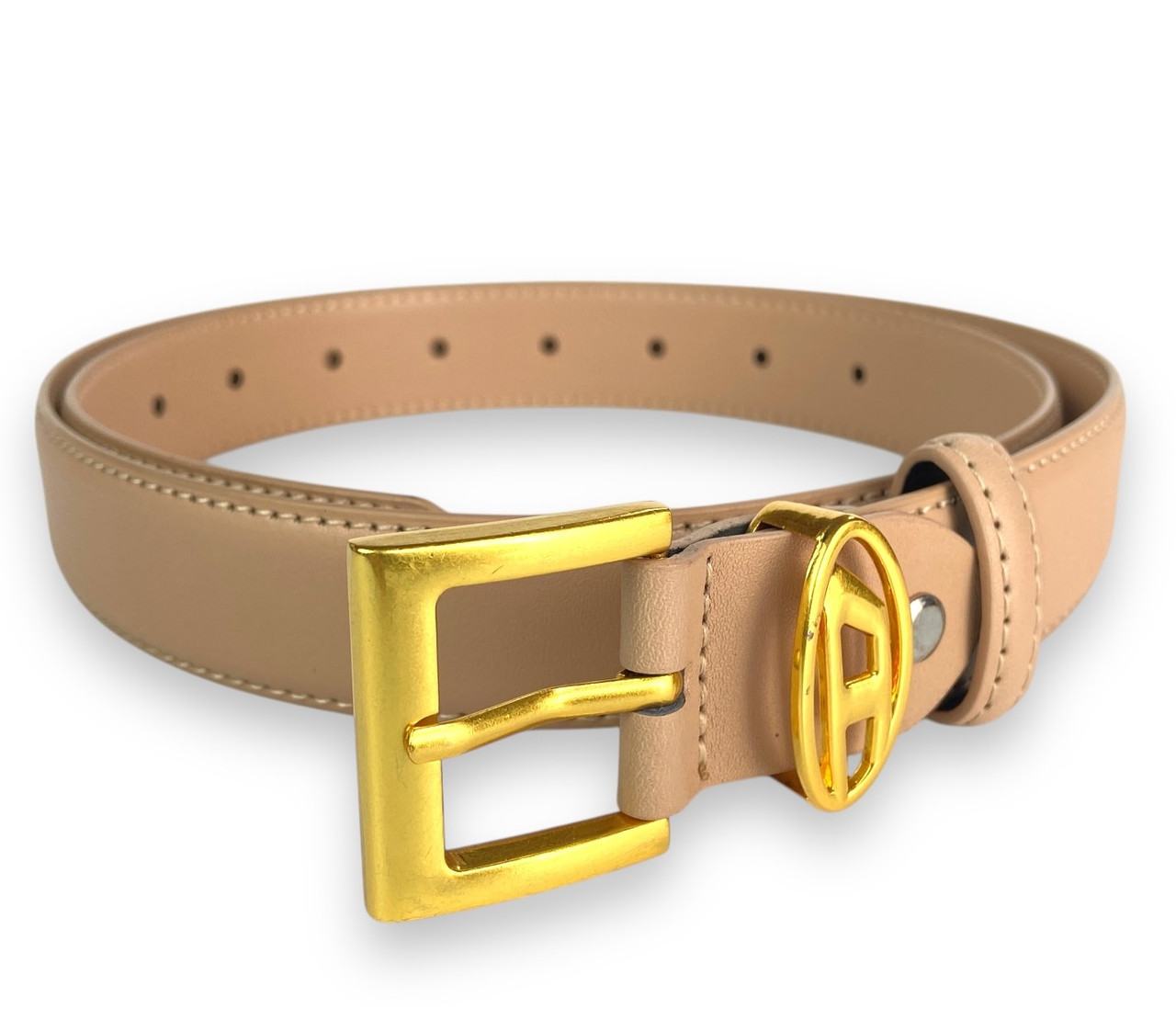 Ремінь жіночій шкіряний Diesel ширина 30мм колір Бежевий пряжка латунь, фото 1