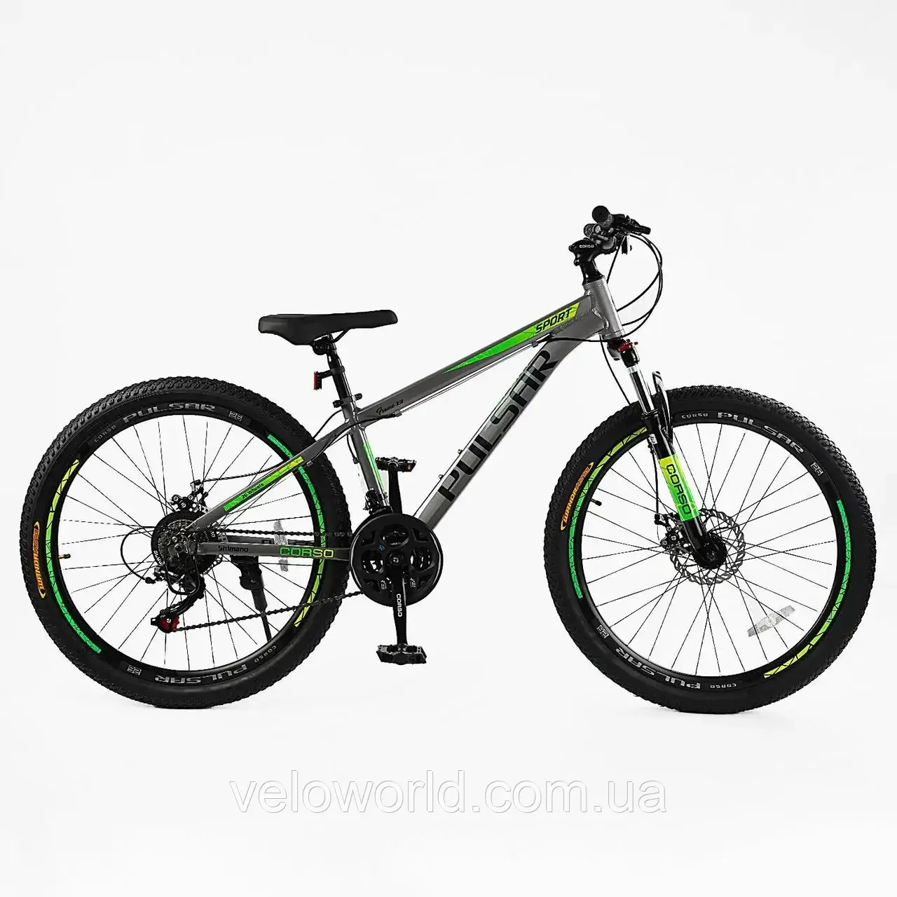 Велосипед спортивний CORSO «PULSAR» PL-26031 26" дюймів рама алюмінієва 13", обладнання Shimano 21