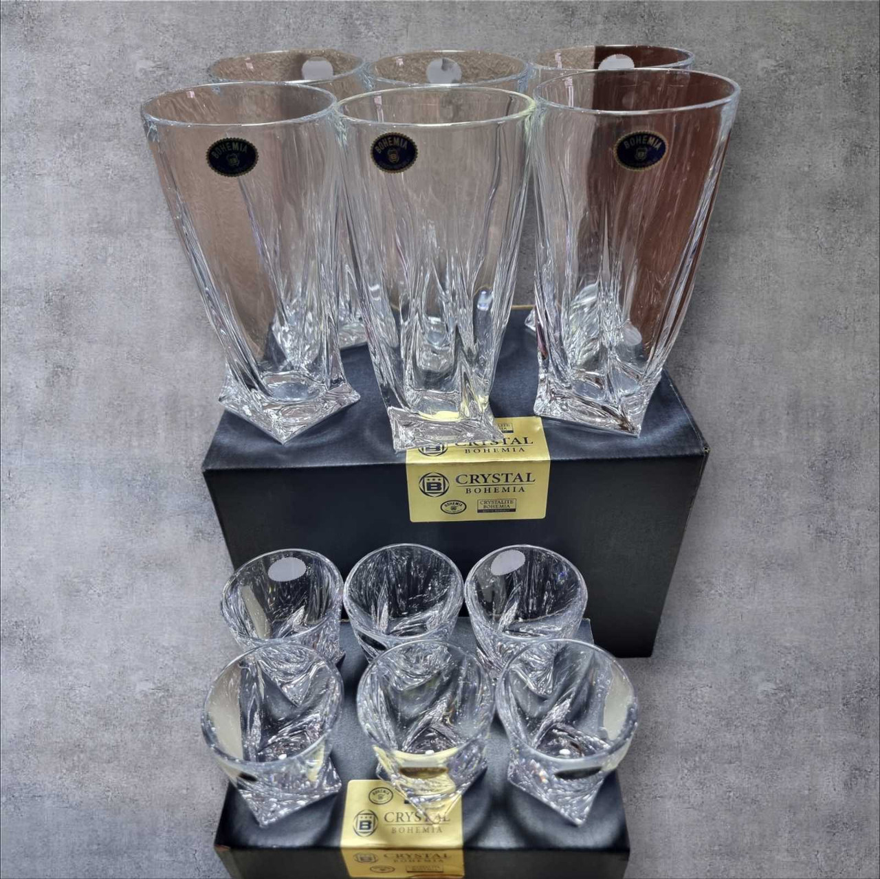 Набір Bohemia Quadro 12 предметів (стакани для води 350 мл 6 шт + стопки для горілки/лікера/шотів 55 мл -6 шт.)