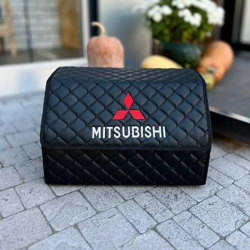 Органайзер у багажник з логотипом Mitsubishi з екошкіри, чорний, 50 см, складаний органайзер у багажник, фото 1