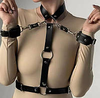 Двухсторонняя портупея на грудь с наручниками, кожаные ремни для женщин