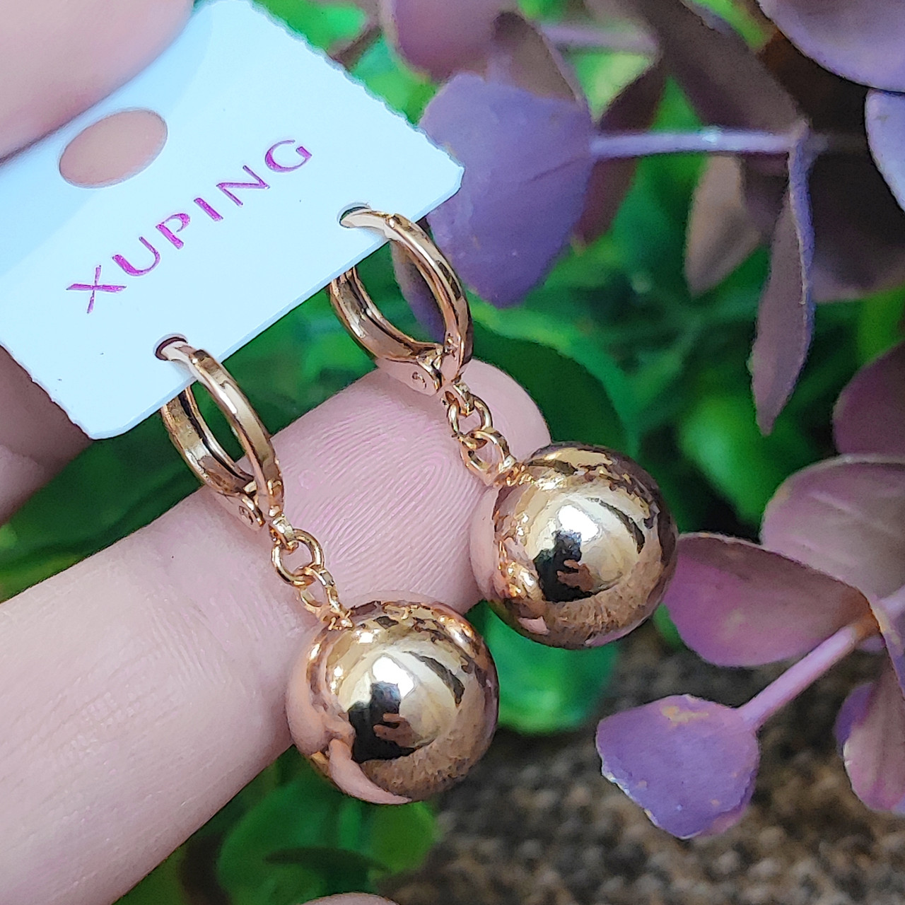 Сережки-кульки Xuping довжина 2.8см кулька-12мм медичне золото позолота 18К с797