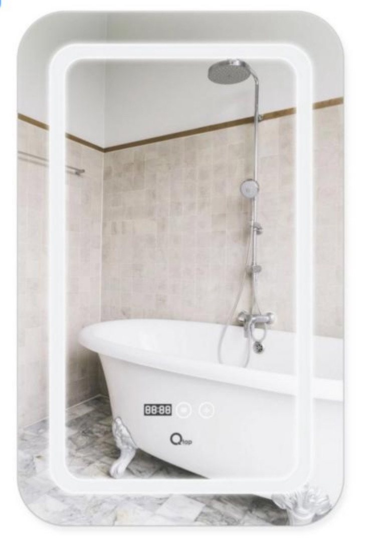 Дзеркало 50х80 з LED-підсвічуванням Touch, з антизапотіванням, з годинником, диммером, рег. яскравості