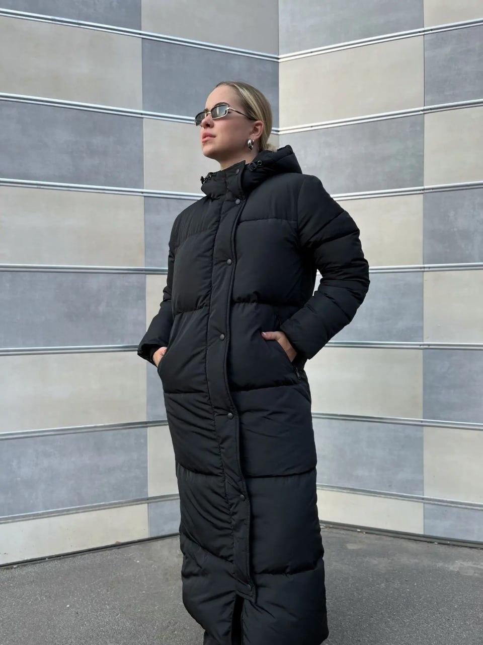 Жіноча зимова парка чорна Milenium до -25*С Довга куртка пуховик з капюшоном до колін, фото 1
