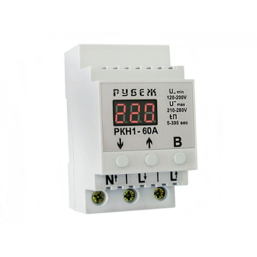 Реле контролю напруги "RUBEZH" РКН-60pro, 220 В, 13,2 кВт, 60А на DIN-рейку. Захист від перепадів, відсікач