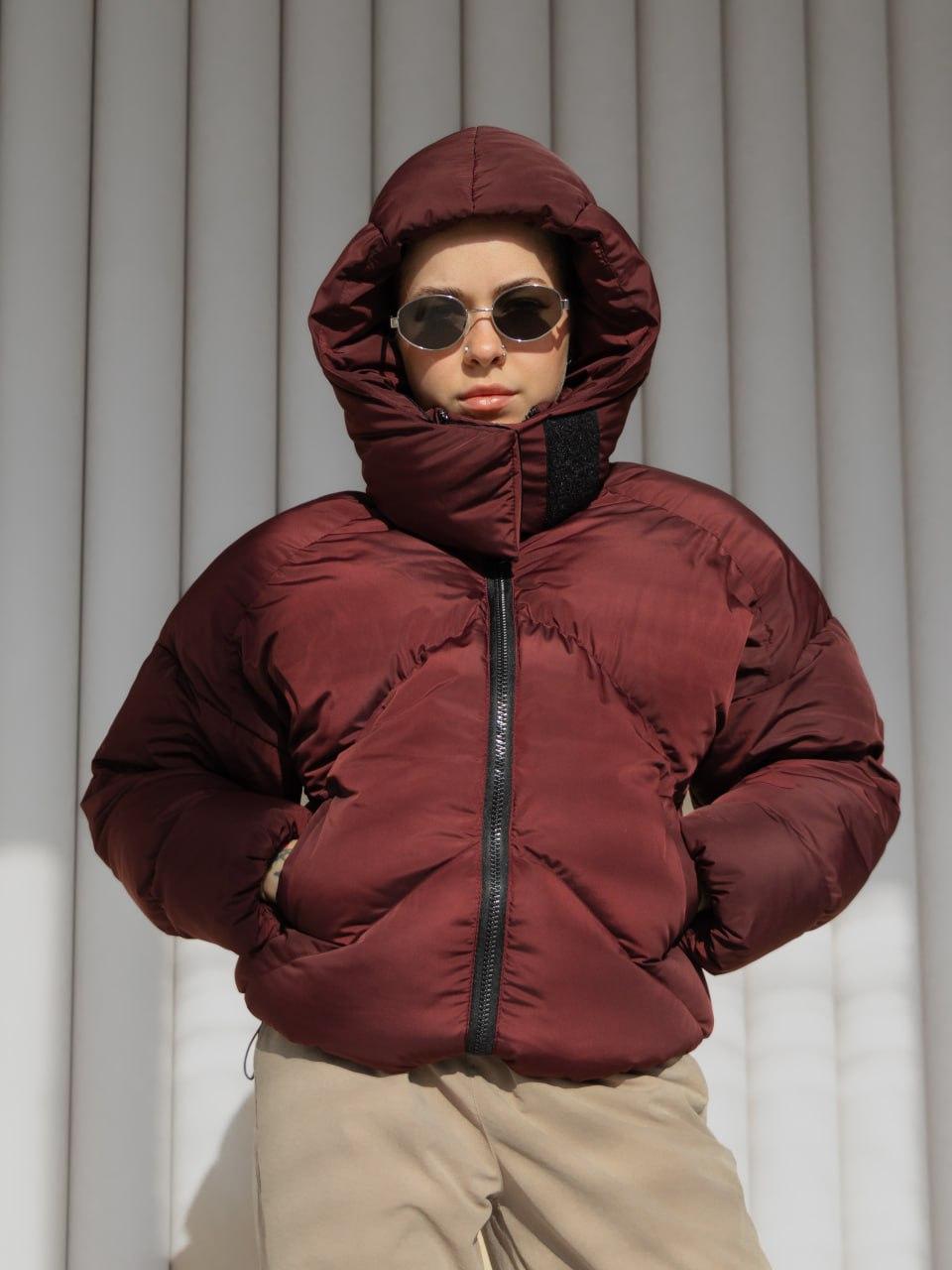 Жіноча зимова куртка оверсайз бордова дута до -30*С Quadro Пуховик з капюшоном теплий, фото 1