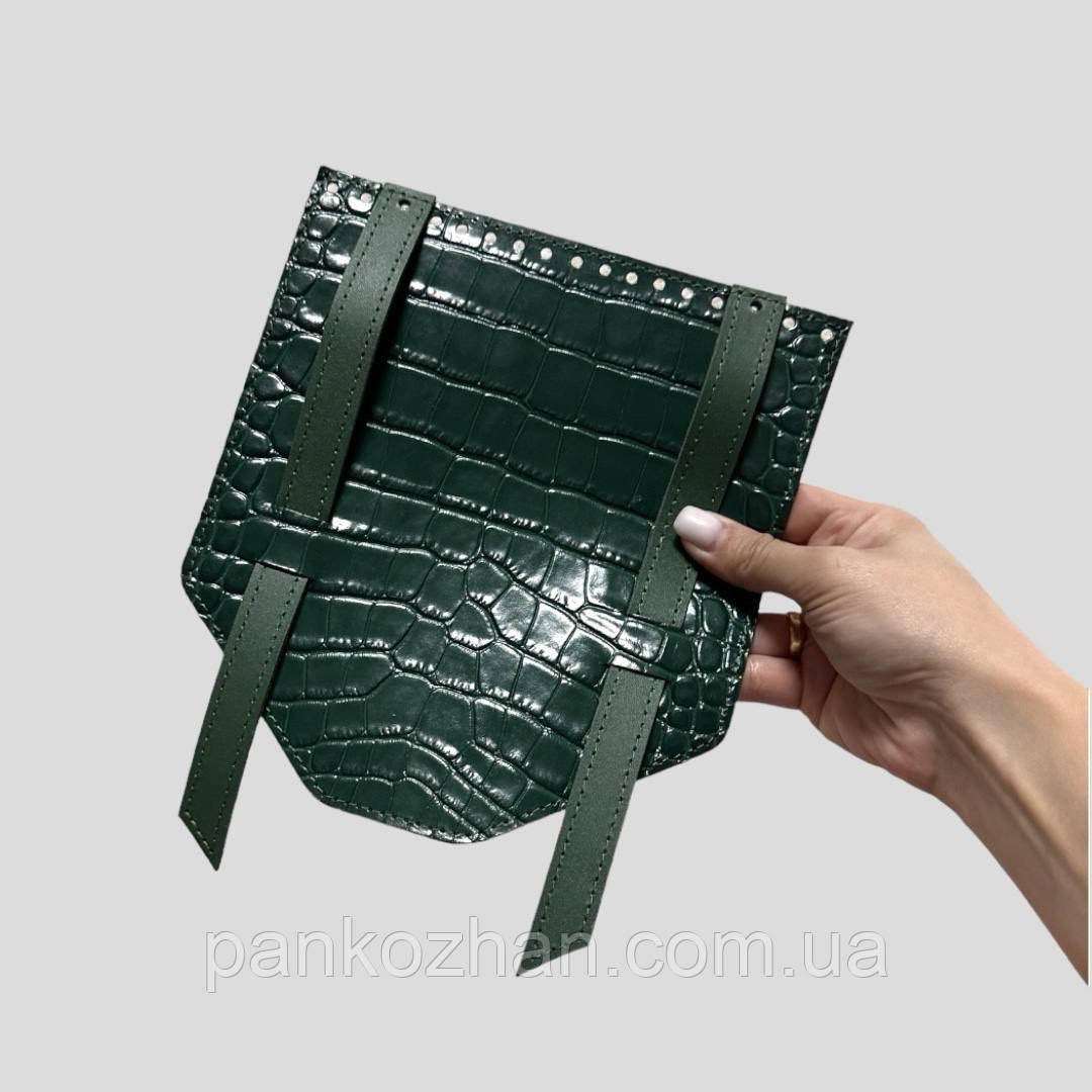 Клапан трапеція з декор хлястиками, натуральна шкіра, 22х20 см, фото 1