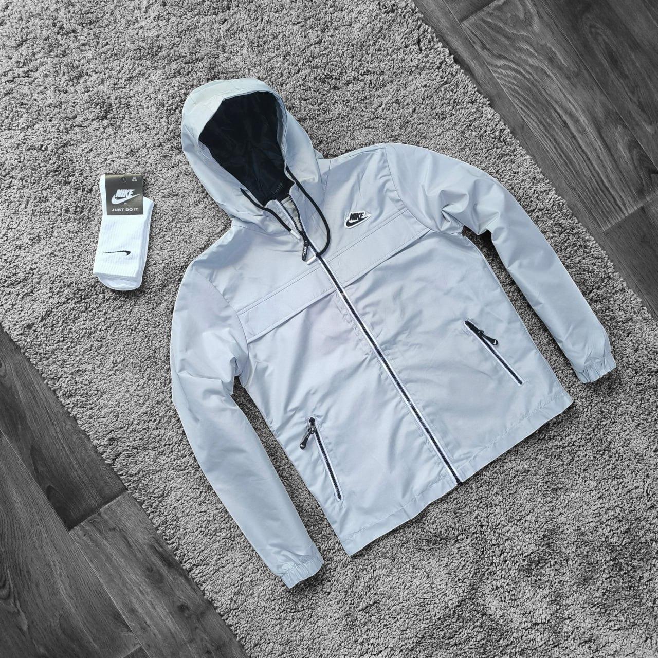 Куртка чоловіча Nike осіння весняна спортивна вітрівка з капюшоном найк сіра, фото 1