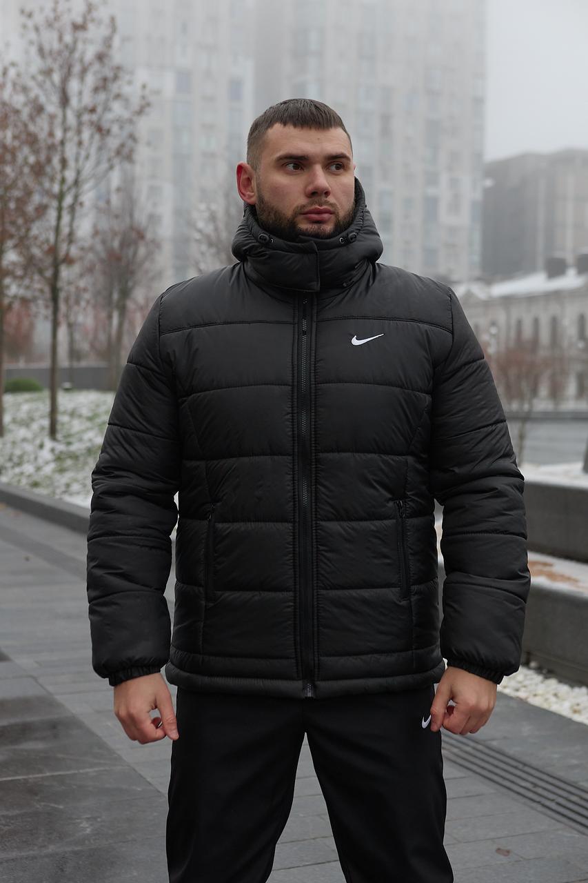 Чоловіча зимова куртка Nike чорна до -25*С тепла Пуховик з капюшоном Найк