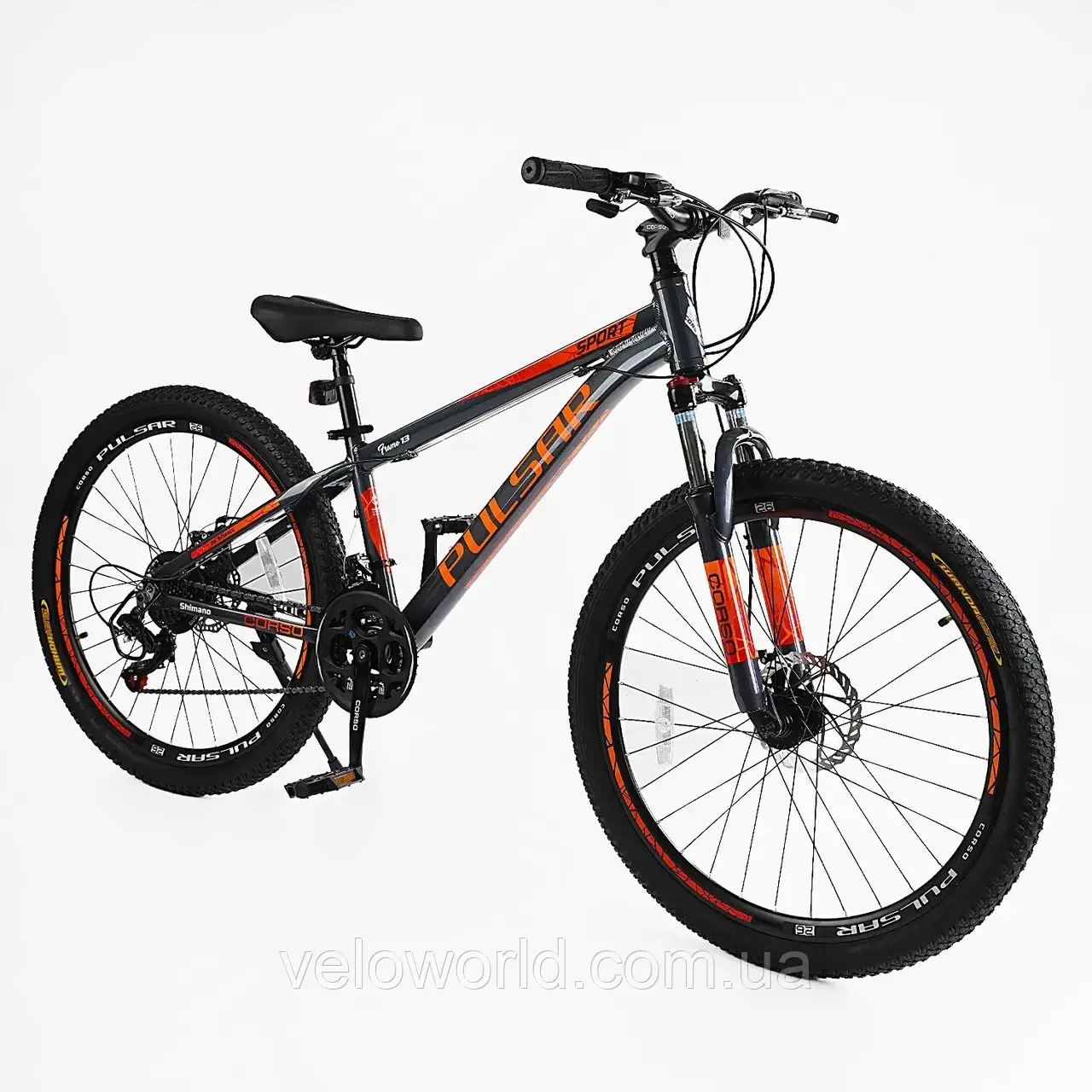 Велосипед спортивний CORSO «PULSAR» PL-26318 26" дюймів рама алюмінієва 13", обладнання Shimano 21