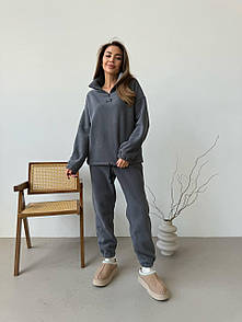 Жіночий графітовий спортивний костюм теплий на флісі
