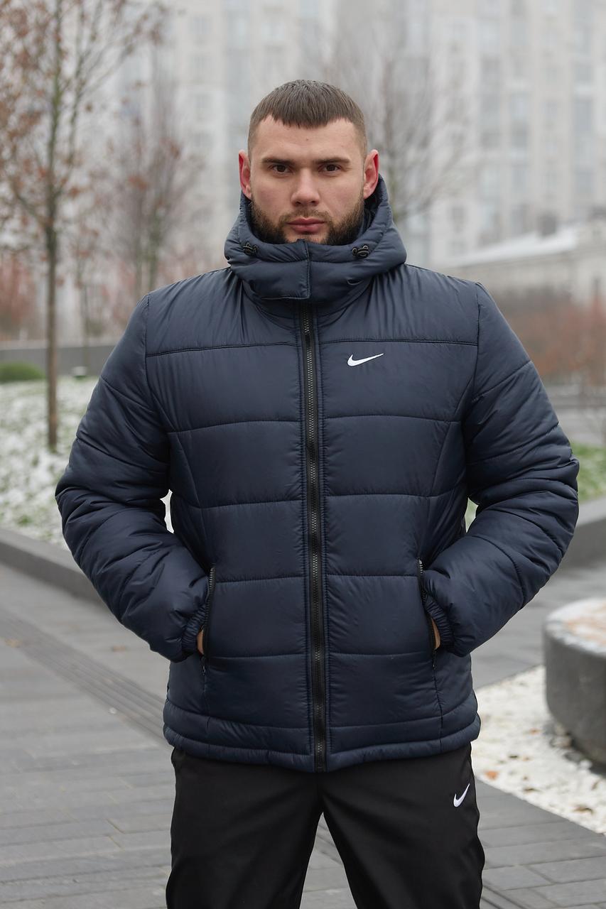 Чоловіча зимова куртка Nike синя до -25*С тепла Пуховик з капюшоном Найк, фото 1