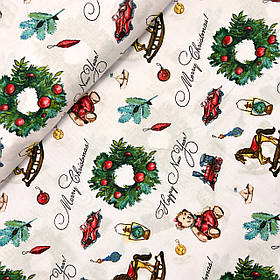 Польська бавовняна тканина "Merry Christmas на білому фоні 160 см"