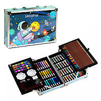 Дитячий набір для малювання і творчості Universe на 145 предметів в алюмінієвому кейсі, голубий