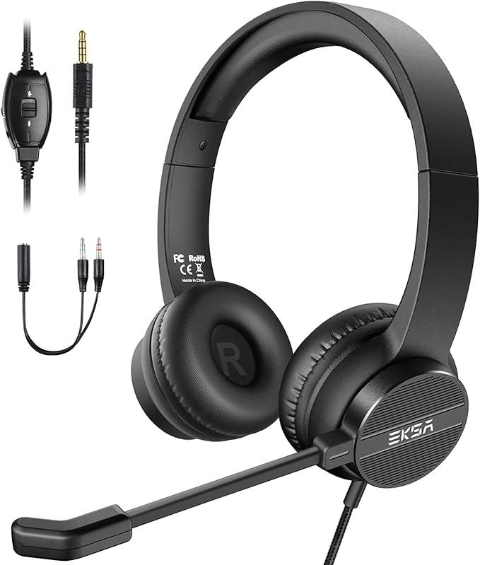 Комп'ютерна гарнітура EKSA H12 з мікрофоном. Дротові навушники Crystal Sound 3,5 мм, з регулюванням гучності