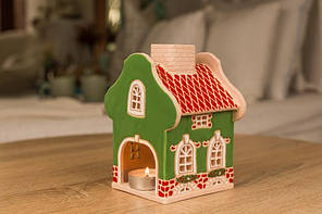 Керамічний будиночок-свічник "барокко" (зелений). Аромалампа