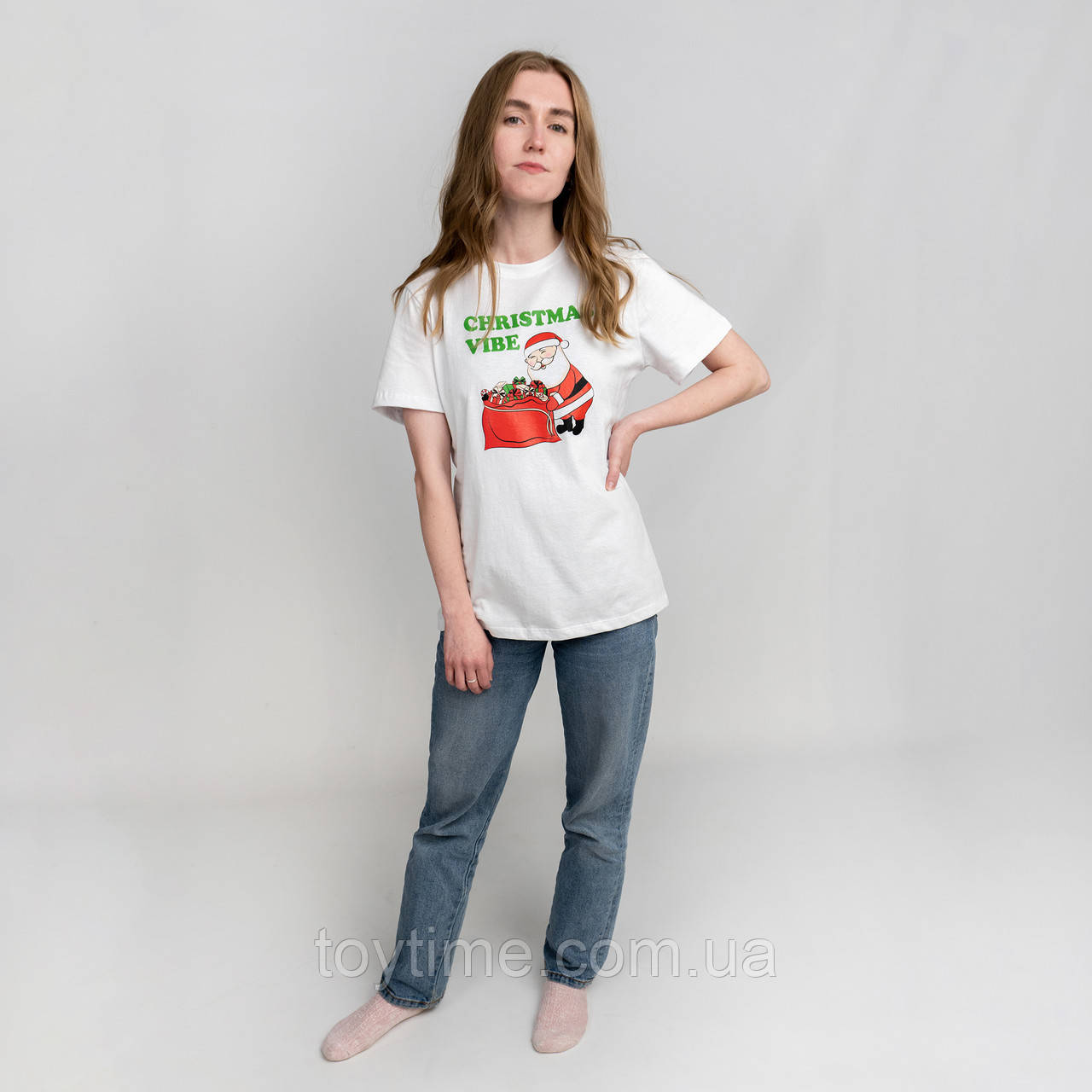 Футболка жіноча новорічна з принтом Santa, фото 1