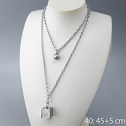 Підвіска 2в1 "Куб" з перламутровою вставкою, р.40; р.45+5, медичне золото Xuping, stainless steel, родій