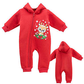 Дитячий новорічний однотонний комбінезон з принтом