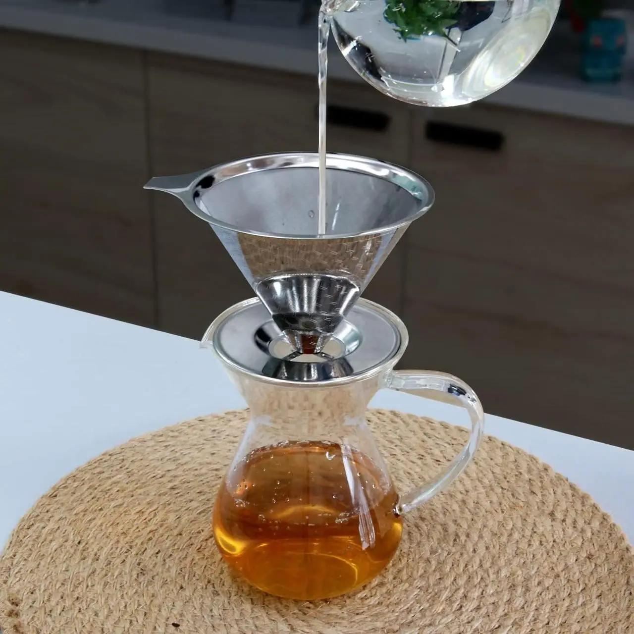 Металевий пуровер Cafeor Double Mesh 400 мл для заварювання кави V60 02, воронка дріппер з нержавіючої сталі