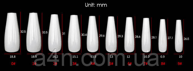 Размеры накладных ногтей