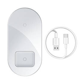 Бездротовий зарядний пристрій Baseus Simple 2in1 Pro Edition, White (WXJK-C02)