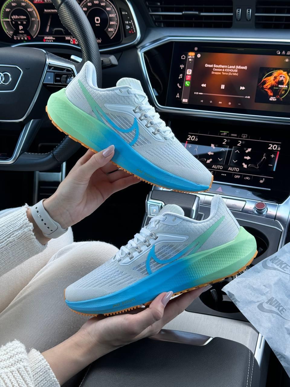 Жіночі кросівки текстиль сітка Nike Air Zoom Light Grey Blue Green, кеди Найк текстильні. Жіноче взуття