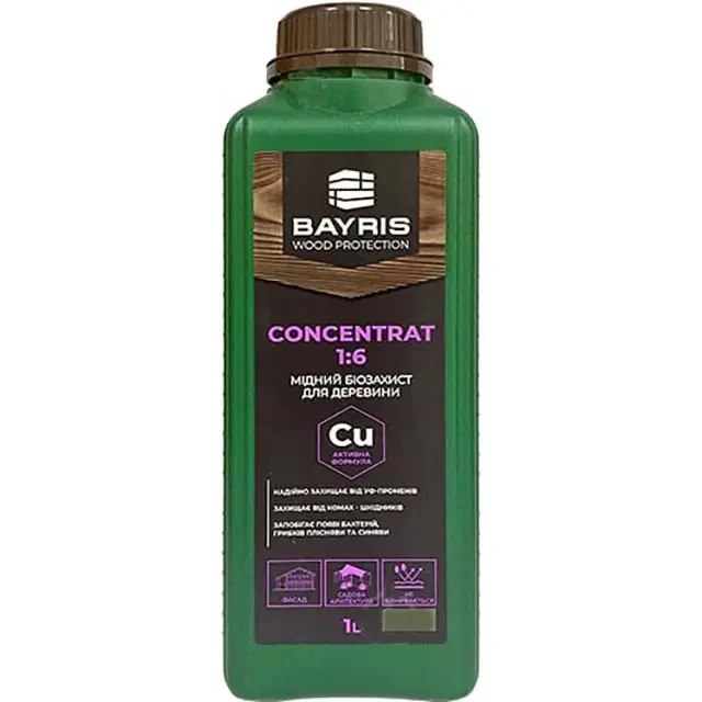 Біозахист для деревини мідний Bayris Concentrat 1:6 1 л сіро-зелений