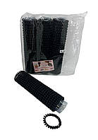 Резинка спіралька для волосся чорна каучук