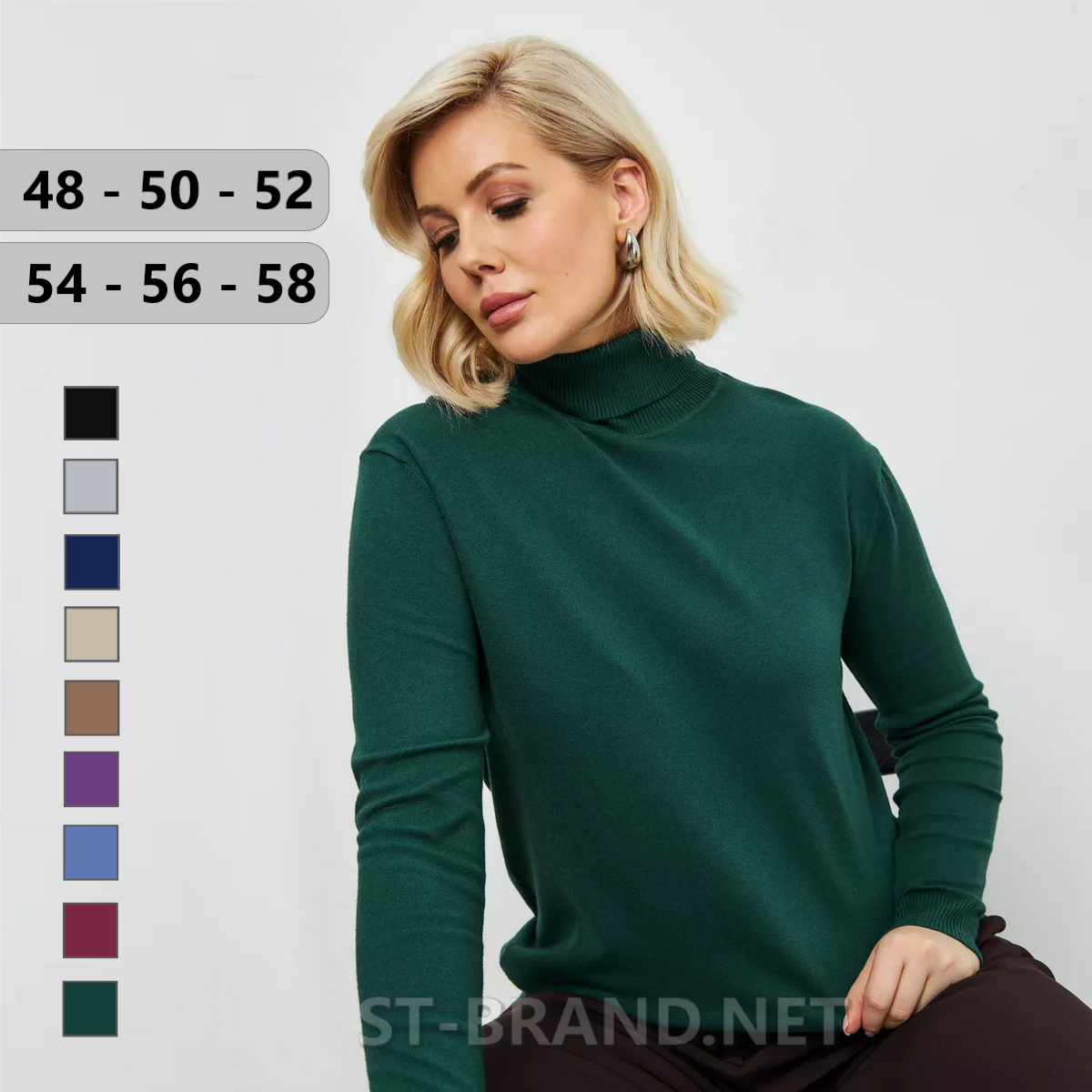 Стильний жіночий гольф великих розмірів, класична однотонна модель - темно-зелений