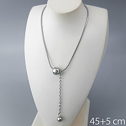 Підвіска "Краватка" з сріблястими кулями, р.45+5, медичне золото Xuping, stainless steel, родій