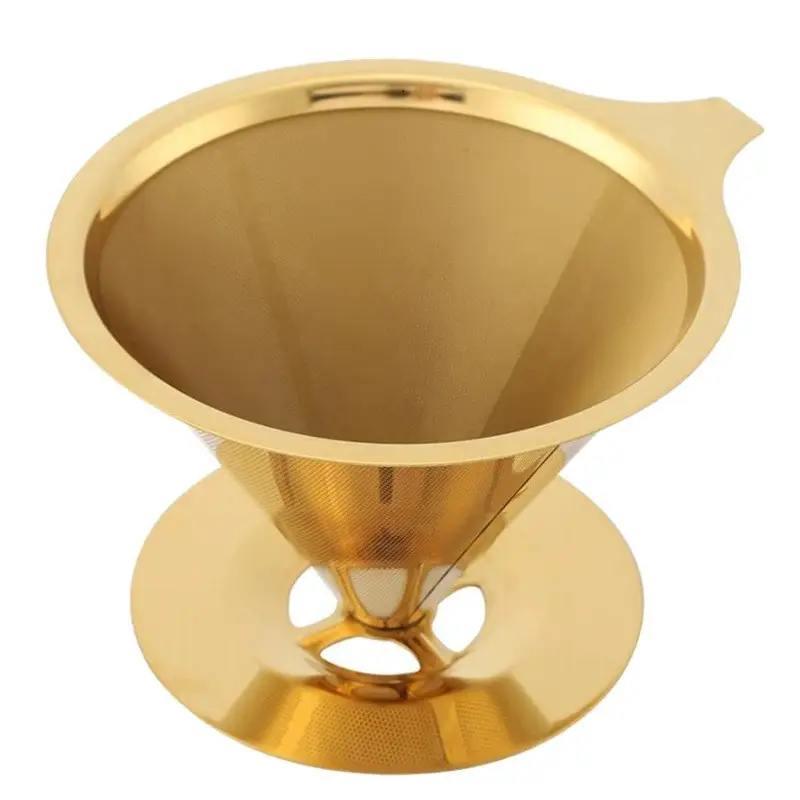 Воронка для заварювання кави методом пуровер, металева Cafeor Double Mesh 400 мл Gold V60 02