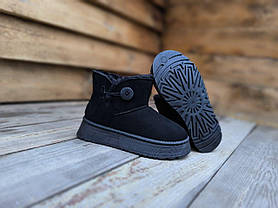 Угги UGG ботиночки ЧЕРНЫЕ BLACK короткие на высокой подошве с ПУГОВИЦЕЙ утепленые женские зимние, фото 6