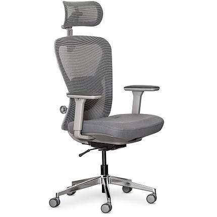 Ортопедичне комп'ютерне крісло для роботи Mealux Q1 Air Fabric Grey спинка сітка / сидіння тканина, фото 1