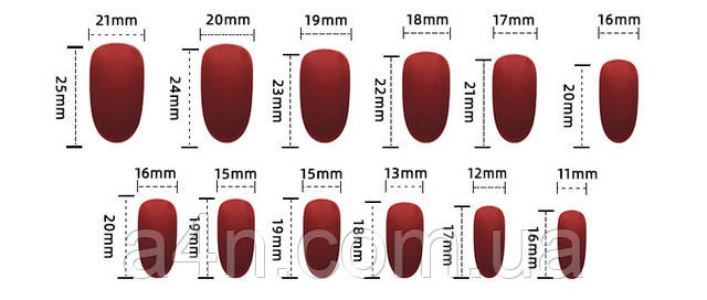 Накладные ногти - Интернет-магазин A4N Размеры накладных ногтей
