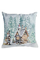 Наволочка Новорічна на подушку 45х45 см, гобелен з велюром