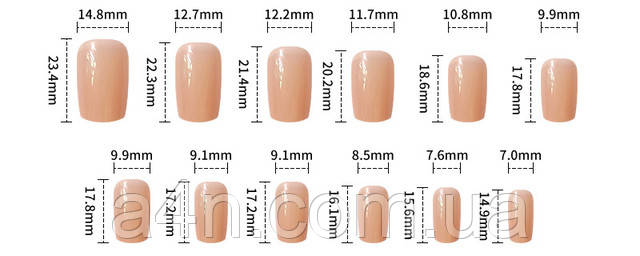 Накладные ногти - Интернет-магазин A4N Размеры накладных ногтей