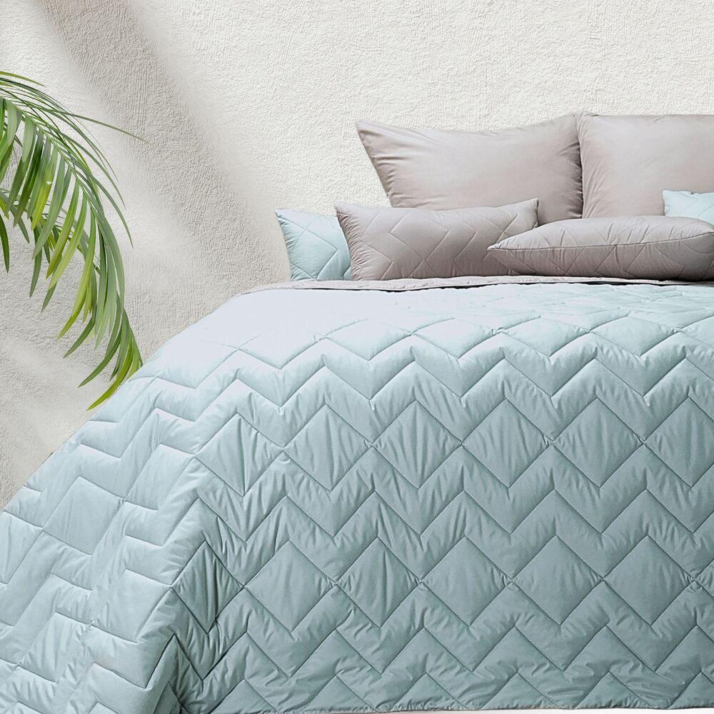 Покривало 220х240 см IDEIA стьобане двостороннє якісна стібка мікрофібра на ліжко, диван мята сіре, фото 1