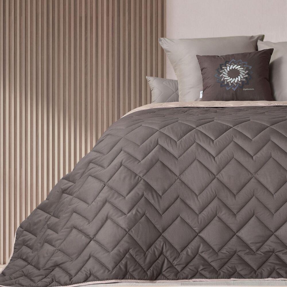 Покривало 240х260 см IDEIA стьобане двостороннє якісна стібка мікрофібра на ліжко, диван шоколад беж, фото 1