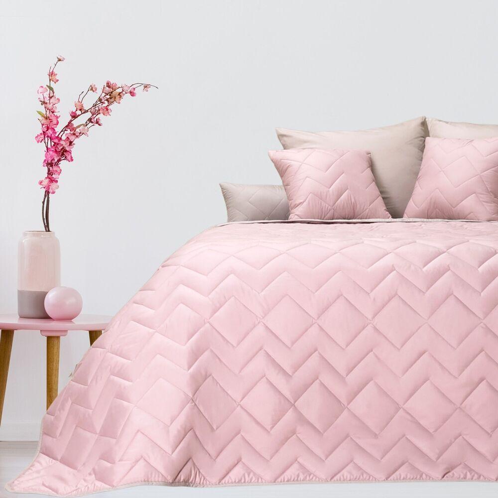 Покривало 240х260 см IDEIA стьобане двостороннє якісна стібка мікрофібра пудра сіре на ліжко, диван, фото 1