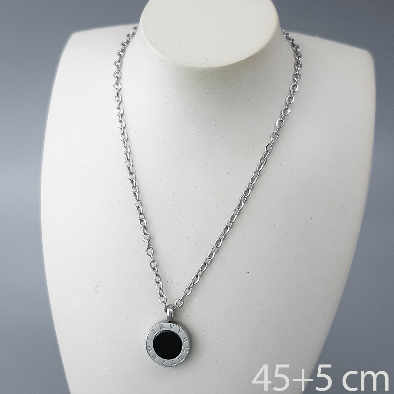 Підвіска "Класика" з чорною вставкою, р.45+5, медичне золото Xuping, stainless steel, родій